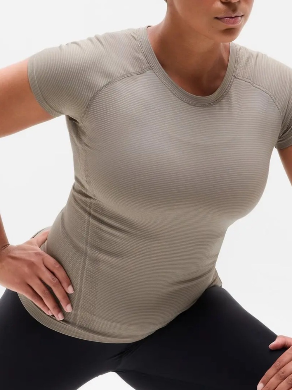 Athleta Momentum Seamless Tee in Mushroom Mini Stripe